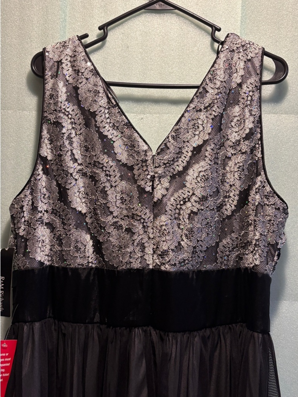 R&M Richards 18W NWT Black Silver Lace Fit Flare Cocktail Dress - Picture 10 of 11